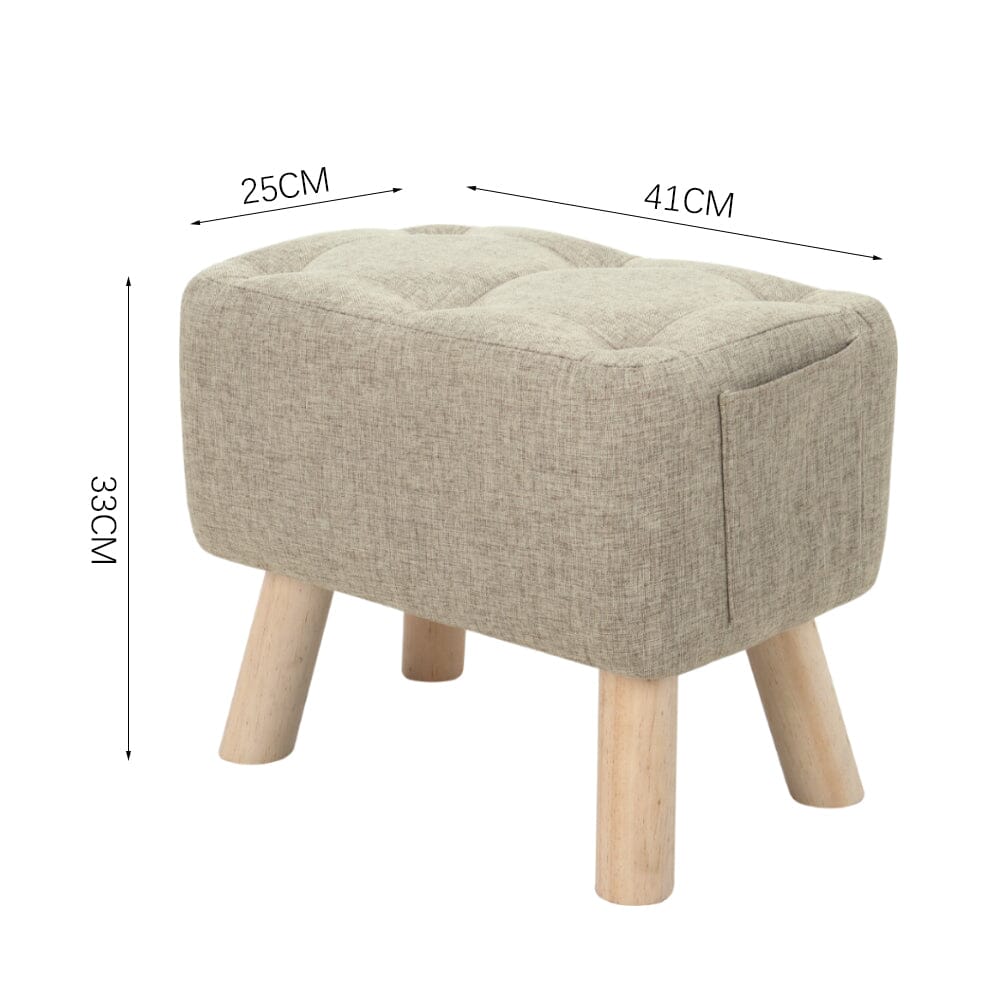 Linen Fabric Footstool Collection: Tufted Stool with Side Pocket & Low-Profile Footrest Living and Home 