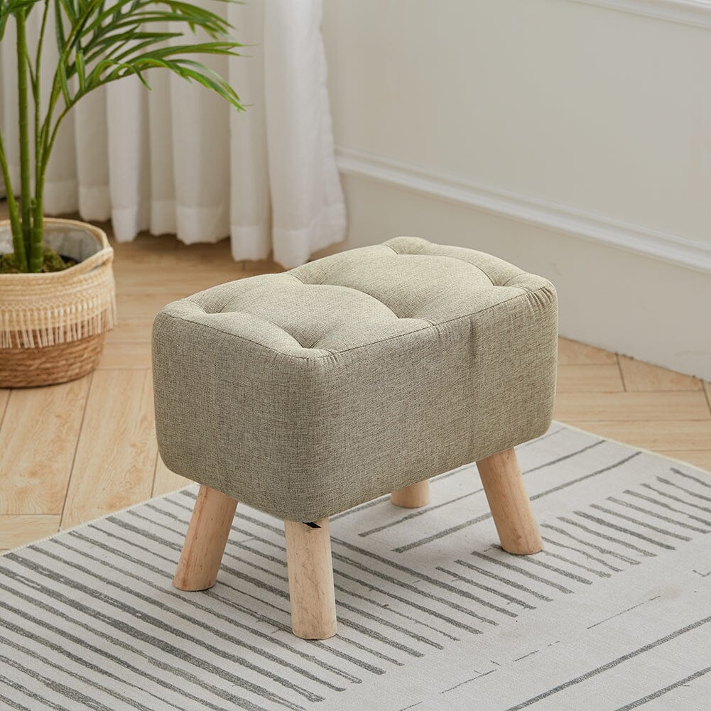 Linen Fabric Footstool Collection: Tufted Stool with Side Pocket & Low-Profile Footrest Living and Home 