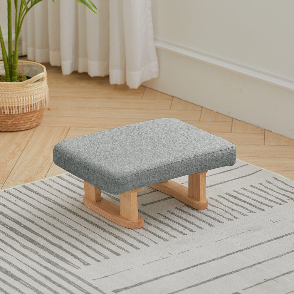 Linen Fabric Footstool Collection: Tufted Stool with Side Pocket & Low-Profile Footrest Living and Home 