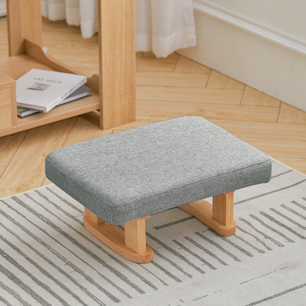 Linen Fabric Footstool Collection: Tufted Stool with Side Pocket & Low-Profile Footrest Living and Home Low-Profile Footrest Grey 