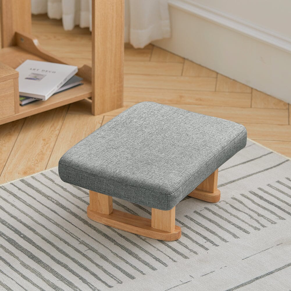 Linen Fabric Footstool Collection: Tufted Stool with Side Pocket & Low-Profile Footrest Living and Home 