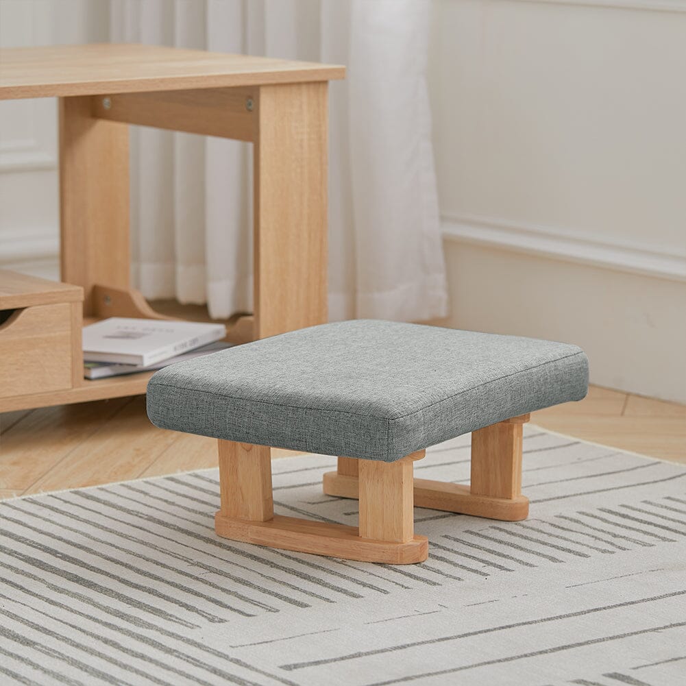 Linen Fabric Footstool Collection: Tufted Stool with Side Pocket & Low-Profile Footrest Living and Home 