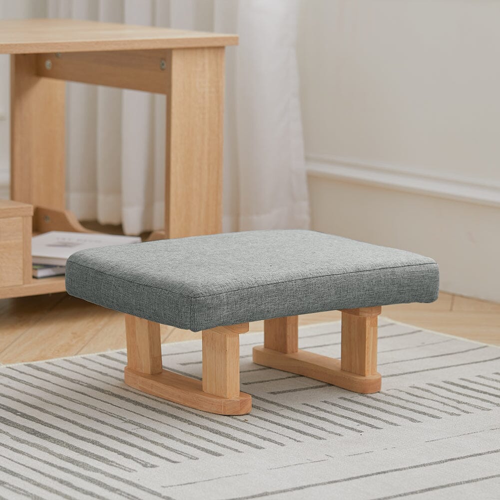 Linen Fabric Footstool Collection: Tufted Stool with Side Pocket & Low-Profile Footrest Living and Home 