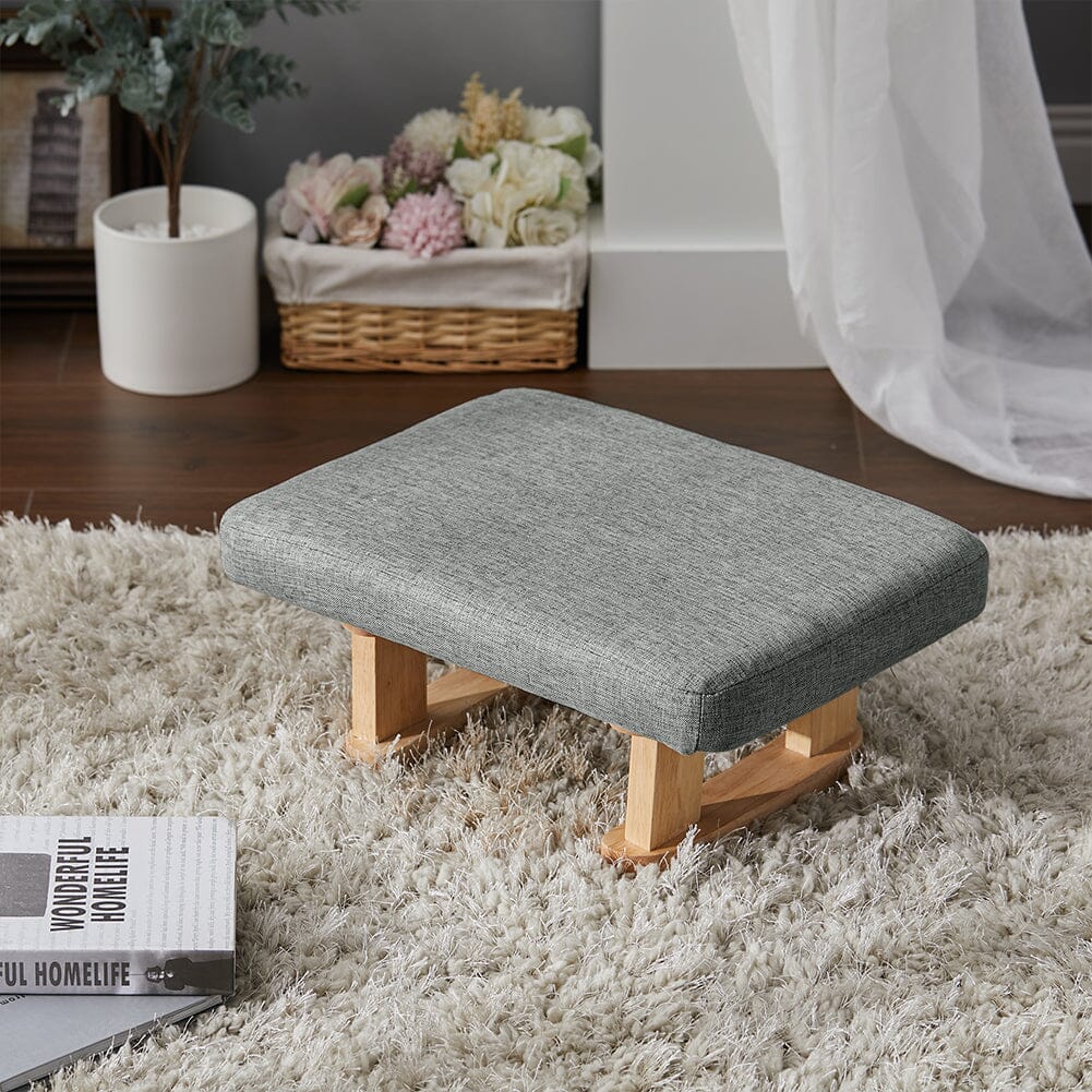 Linen Fabric Footstool Collection: Tufted Stool with Side Pocket & Low-Profile Footrest Living and Home 
