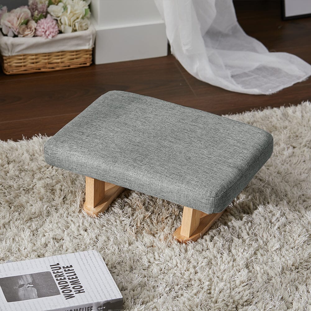 Linen Fabric Footstool Collection: Tufted Stool with Side Pocket & Low-Profile Footrest Living and Home 