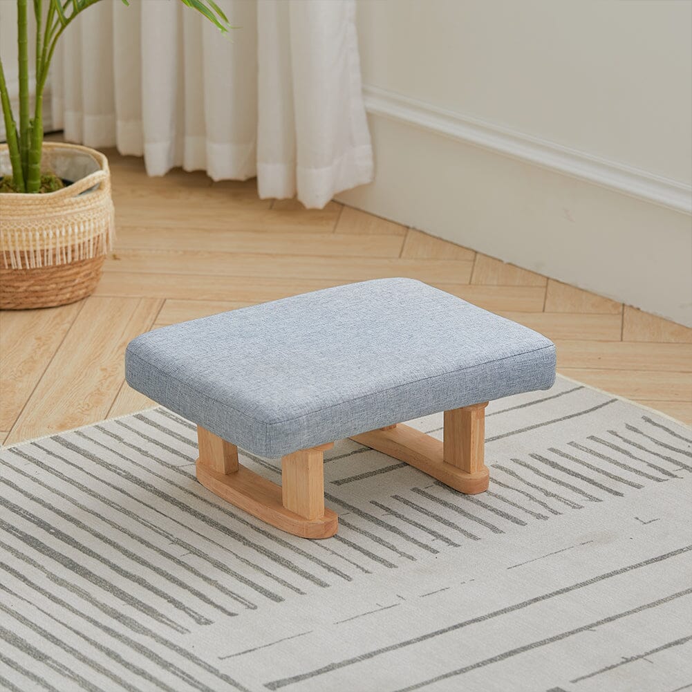 Linen Fabric Footstool Collection: Tufted Stool with Side Pocket & Low-Profile Footrest Living and Home 