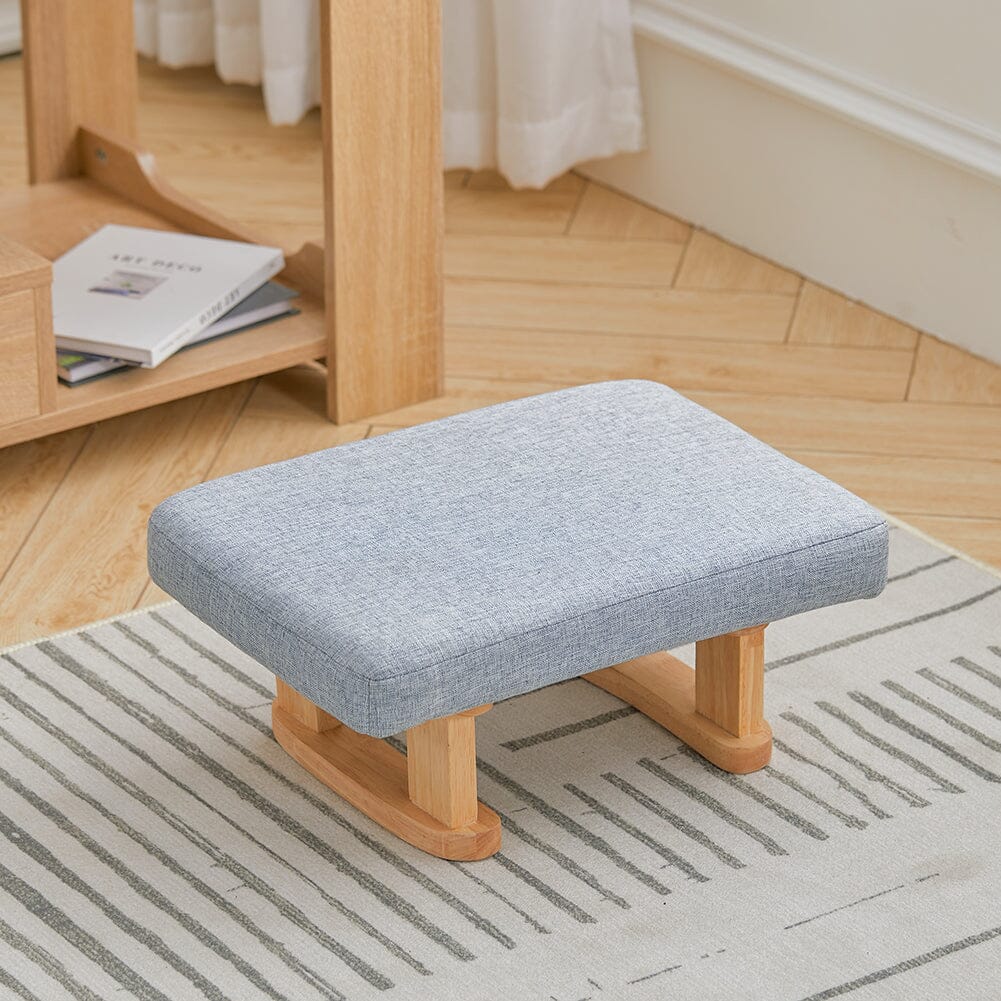 Linen Fabric Footstool Collection: Tufted Stool with Side Pocket & Low-Profile Footrest Living and Home Low-Profile Footrest Blue 