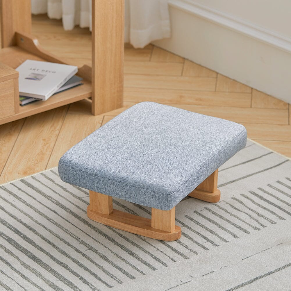Linen Fabric Footstool Collection: Tufted Stool with Side Pocket & Low-Profile Footrest Living and Home 
