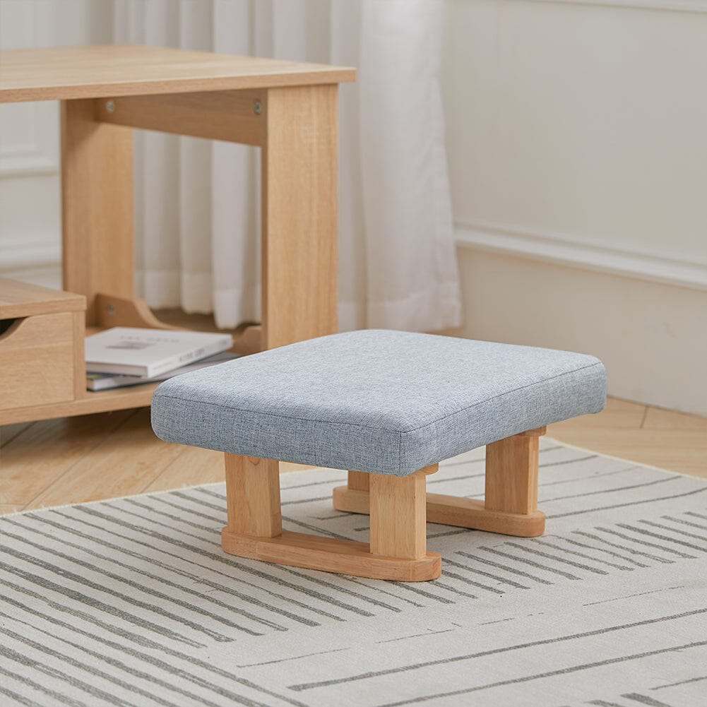 Linen Fabric Footstool Collection: Tufted Stool with Side Pocket & Low-Profile Footrest Living and Home 