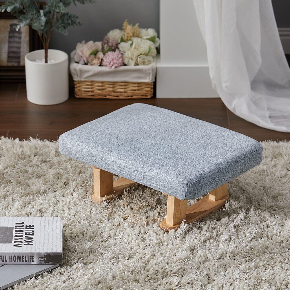 Linen Fabric Footstool Collection: Tufted Stool with Side Pocket & Low-Profile Footrest Living and Home 