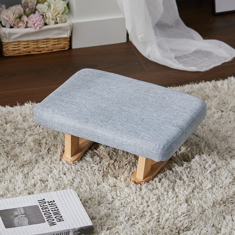 Linen Fabric Footstool Collection: Tufted Stool with Side Pocket & Low-Profile Footrest Living and Home 