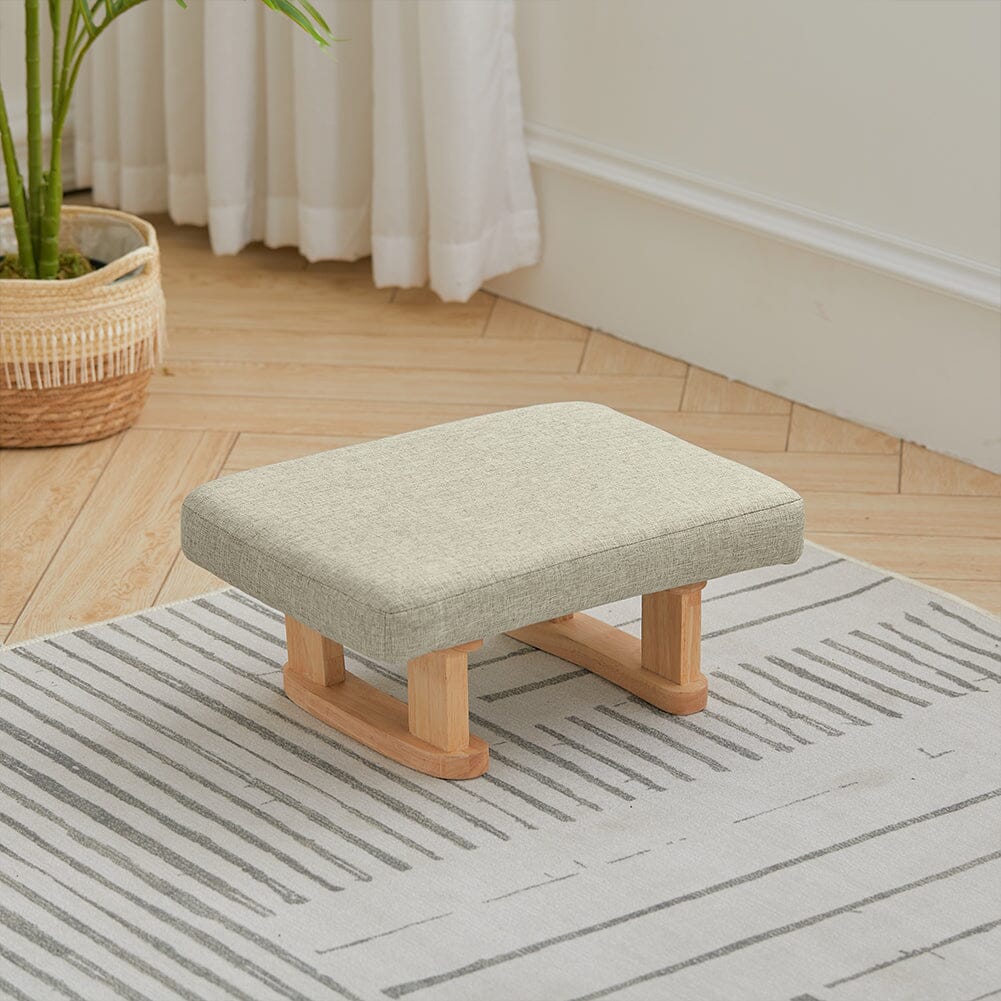 Linen Fabric Footstool Collection: Tufted Stool with Side Pocket & Low-Profile Footrest Living and Home 