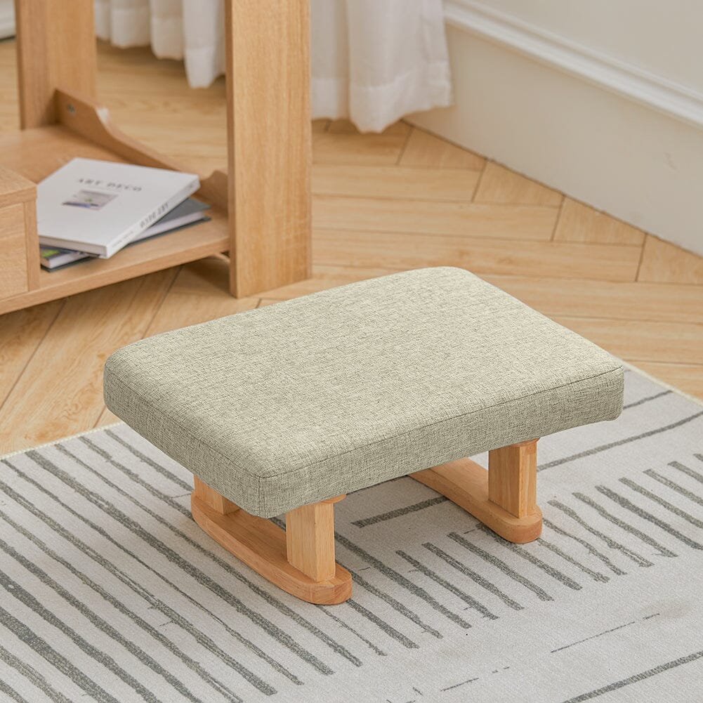 Linen Fabric Footstool Collection: Tufted Stool with Side Pocket & Low-Profile Footrest Living and Home Low-Profile Footrest Khaki 