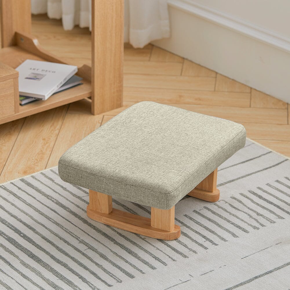 Linen Fabric Footstool Collection: Tufted Stool with Side Pocket & Low-Profile Footrest Living and Home 