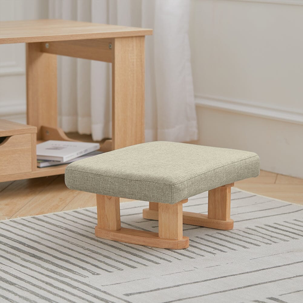 Linen Fabric Footstool Collection: Tufted Stool with Side Pocket & Low-Profile Footrest Living and Home 