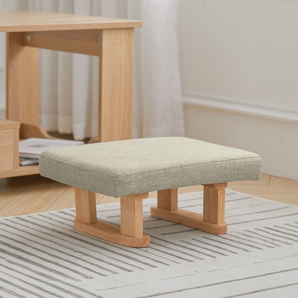 Linen Fabric Footstool Collection: Tufted Stool with Side Pocket & Low-Profile Footrest Living and Home 