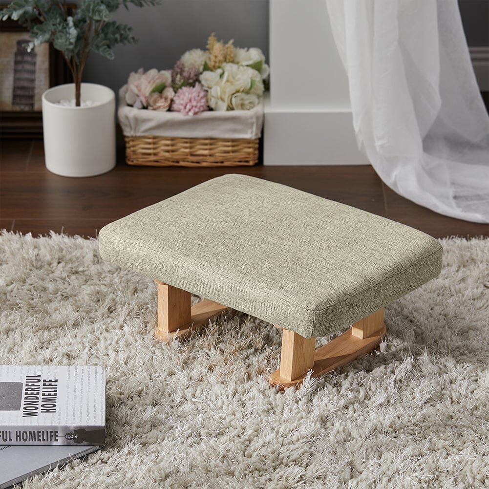 Linen Fabric Footstool Collection: Tufted Stool with Side Pocket & Low-Profile Footrest Living and Home 