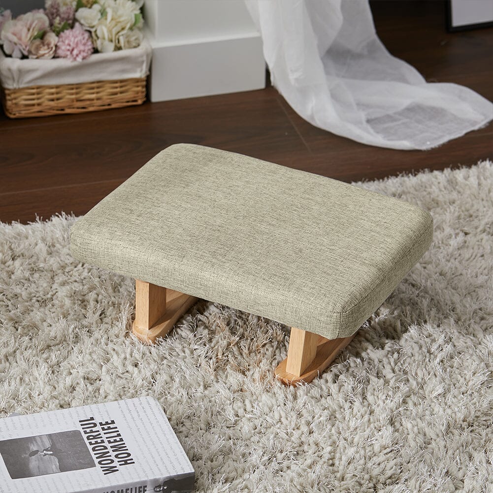Linen Fabric Footstool Collection: Tufted Stool with Side Pocket & Low-Profile Footrest Living and Home 