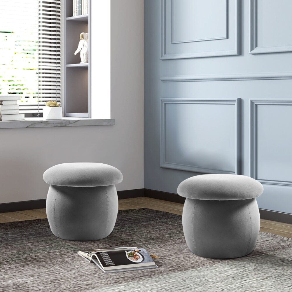 Mushroom-Shaped Round Ottoman Grey Velvet Living and Home 
