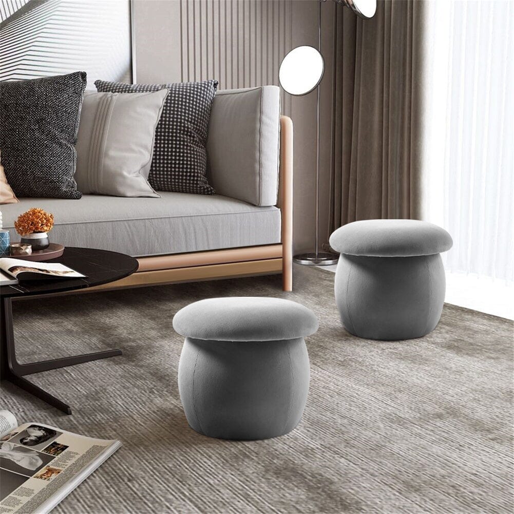 Mushroom-Shaped Round Ottoman Grey Velvet Living and Home 