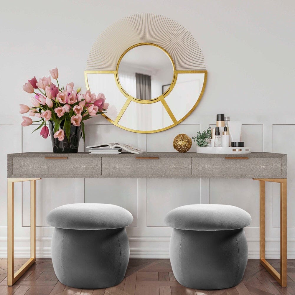 Mushroom-Shaped Round Ottoman Grey Velvet Living and Home 