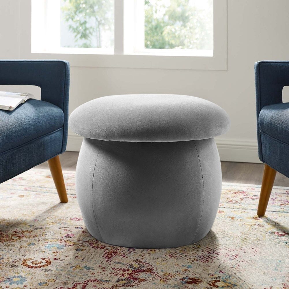 Mushroom-Shaped Round Ottoman Grey Velvet Living and Home 