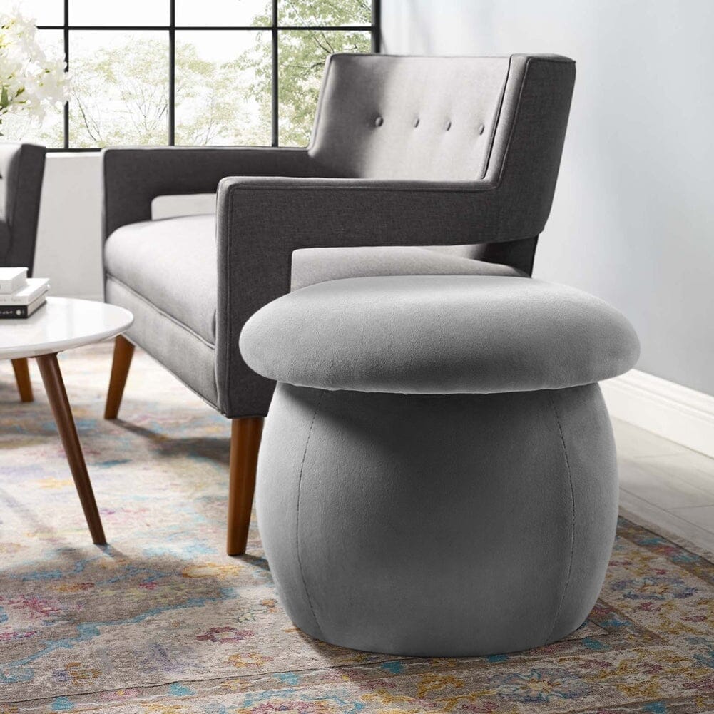 Mushroom-Shaped Round Ottoman Grey Velvet Living and Home 