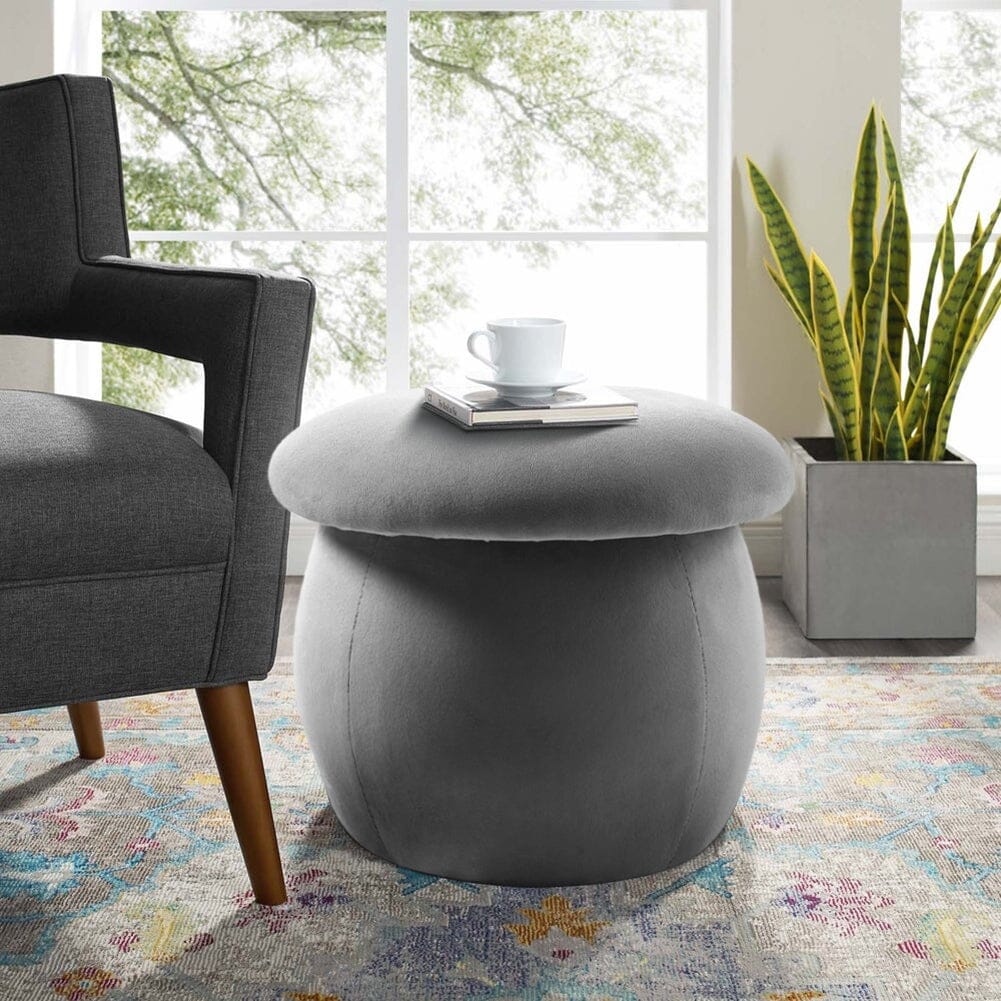 Mushroom-Shaped Round Ottoman Grey Velvet Living and Home 
