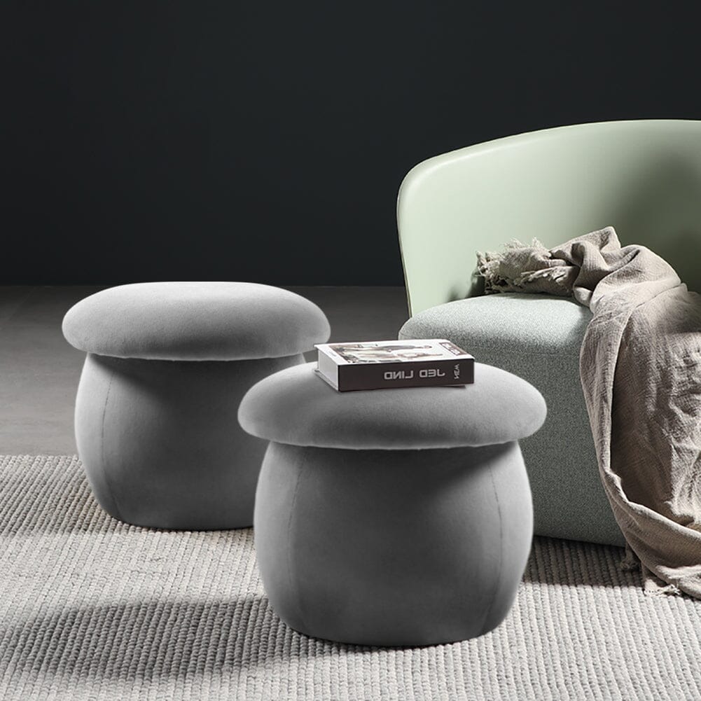 Mushroom-Shaped Round Ottoman Grey Velvet Living and Home 