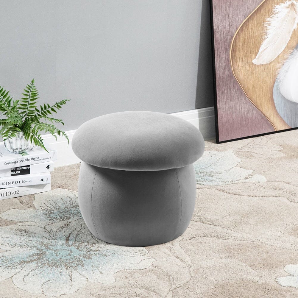 Mushroom-Shaped Round Ottoman Grey Velvet Living and Home 