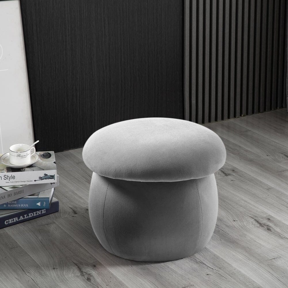 Mushroom-Shaped Round Ottoman Grey Velvet Living and Home 