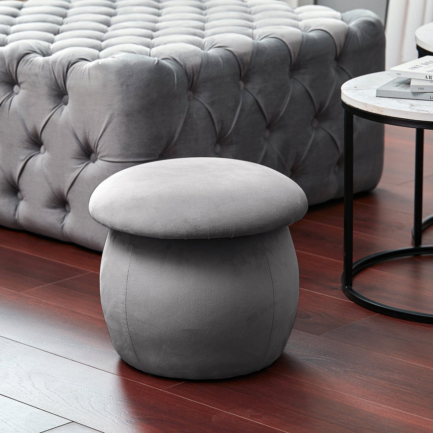 Mushroom-Shaped Round Ottoman Grey Velvet Living and Home 