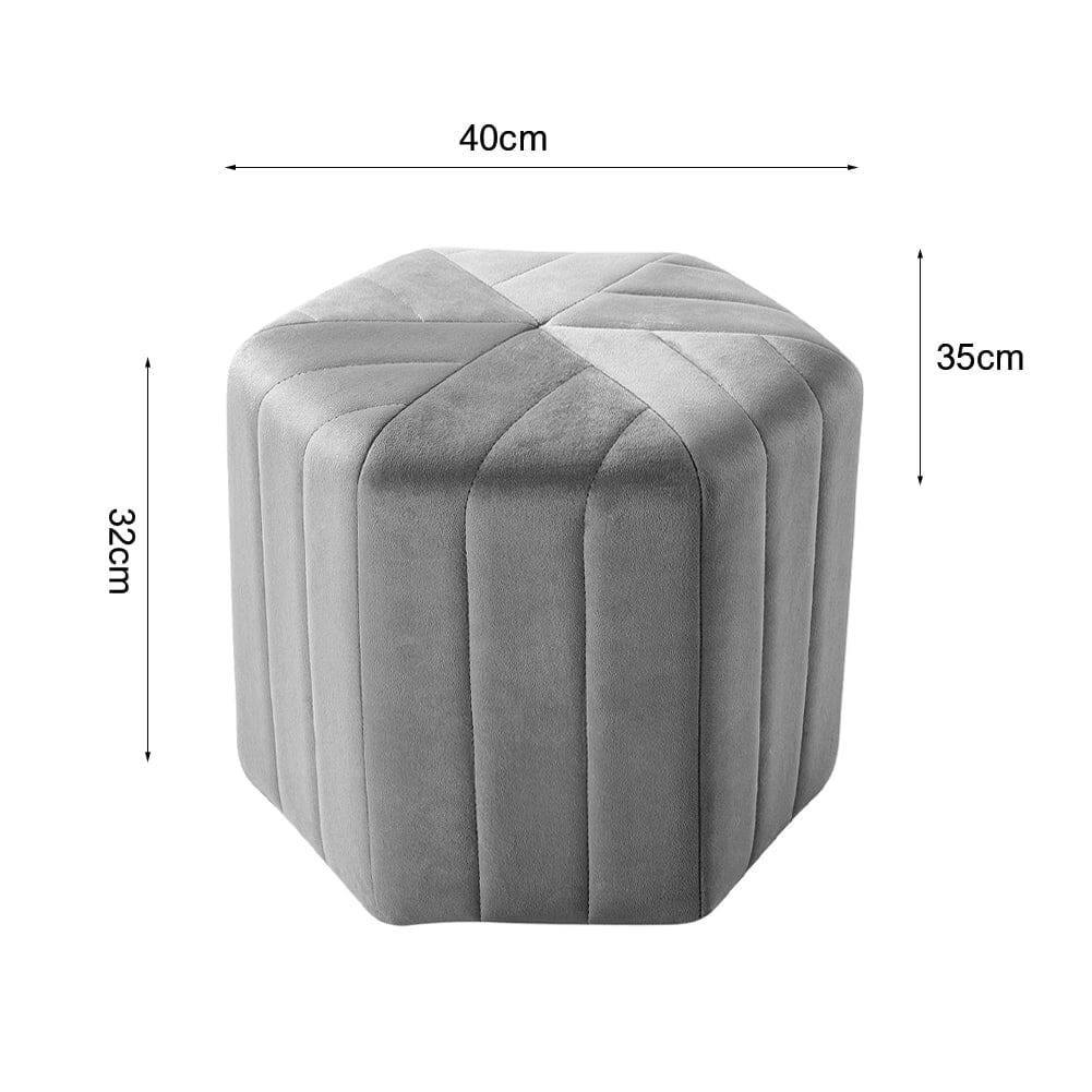 Octagonal Ribbed Ottoman Grey Velvet Living and Home 