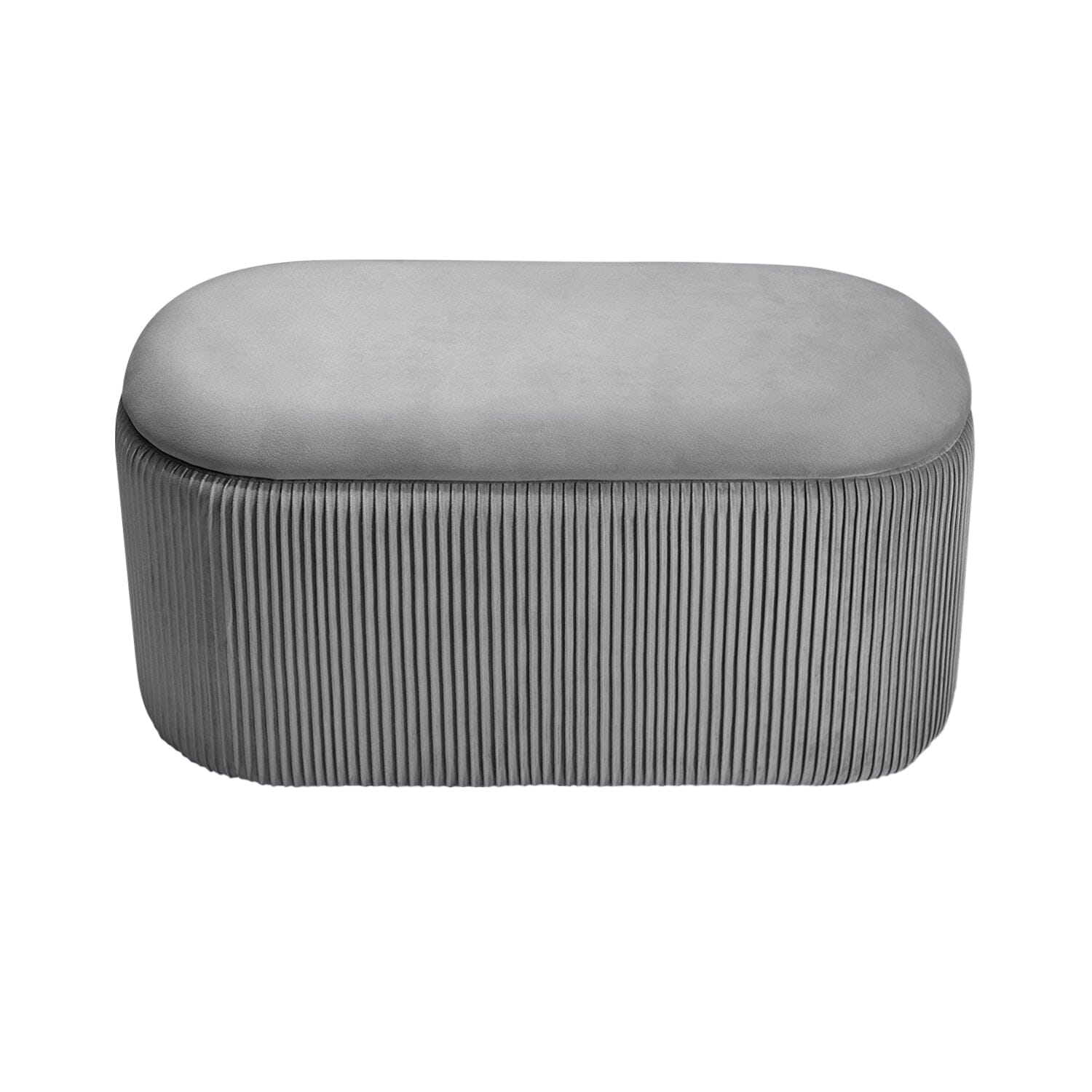 Slate Grey Velvet Storage Ottoman Stool 76x39x40.5cm with Pleated Design Living and Home 