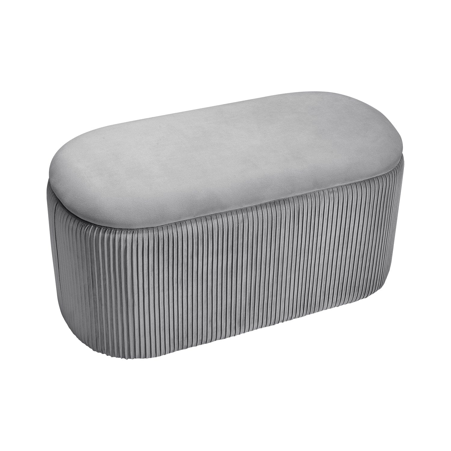 Slate Grey Velvet Storage Ottoman Stool 76x39x40.5cm with Pleated Design Living and Home 