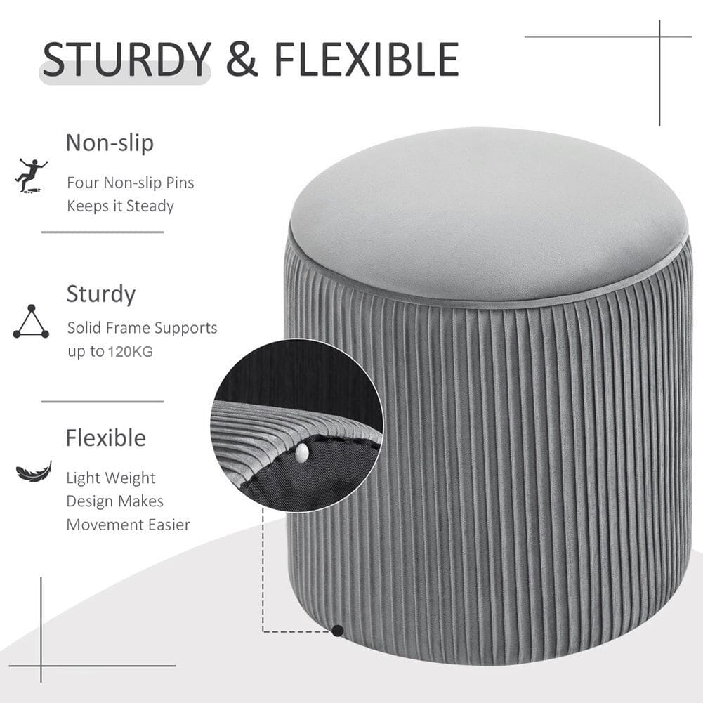 Slate Grey Velvet Cylindrical Storage Stool with Ribbed Design Living and Home 