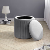 Dia. 38cm Round Ruched Velvet Padded Seat Ottoman Storage Footstool Lift-Off Lid Storage Footstools & Benches Living and Home 