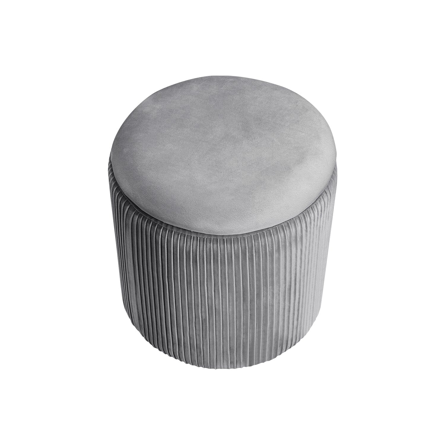 Slate Grey Velvet Cylindrical Storage Stool with Ribbed Design Living and Home 