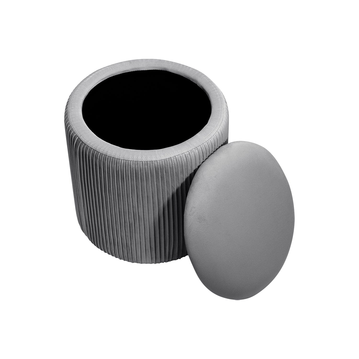 Slate Grey Velvet Cylindrical Storage Stool with Ribbed Design Living and Home 