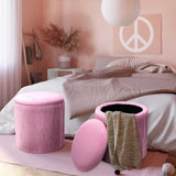Dia. 38cm Round Ruched Velvet Padded Seat Ottoman Storage Footstool Lift-Off Lid Storage Footstools & Benches Living and Home 