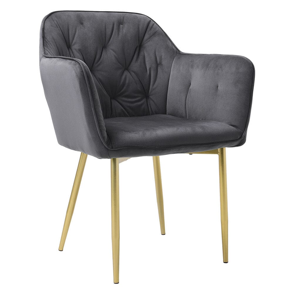 Stylish Gray Dining Chair with Gold Spray-Painted Legs and Velvet Upholstery Living and Home 