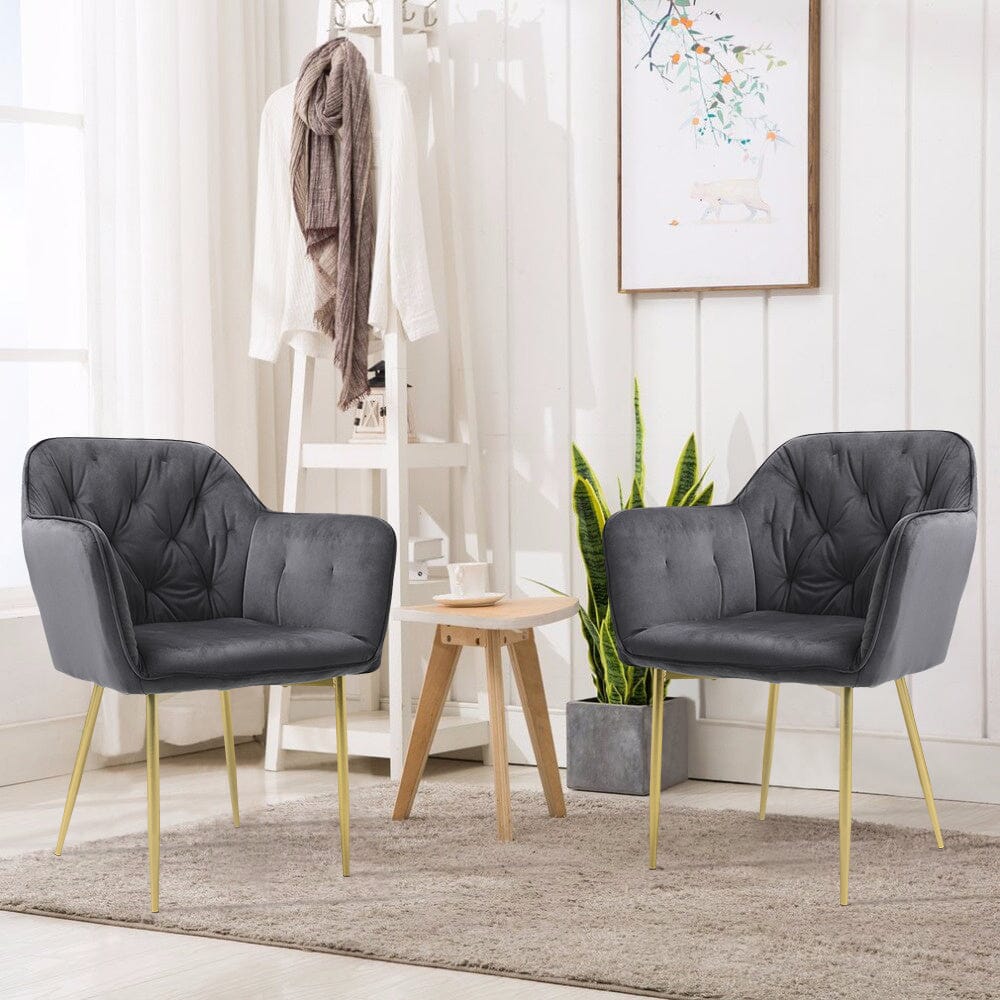 Stylish Gray Dining Chair with Gold Spray-Painted Legs and Velvet Upholstery Living and Home 