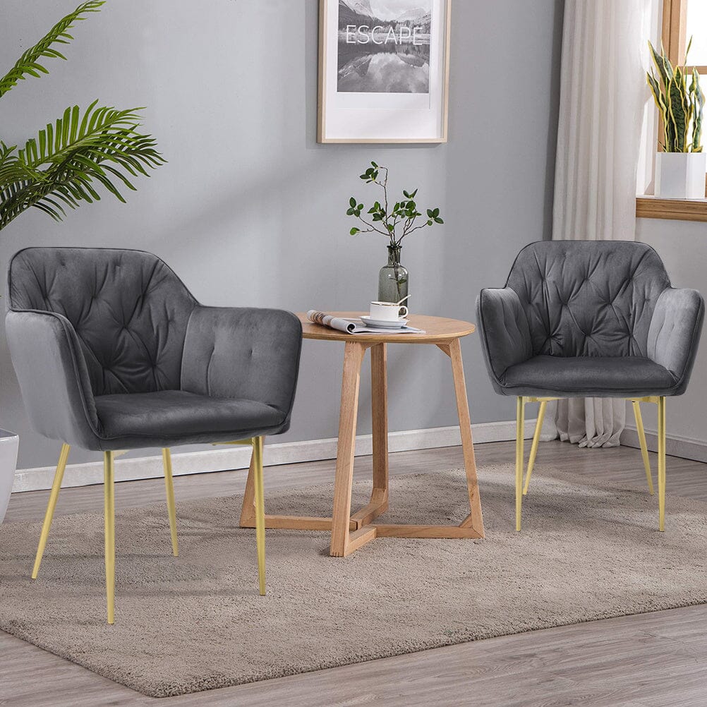 Stylish Gray Dining Chair with Gold Spray-Painted Legs and Velvet Upholstery Living and Home 