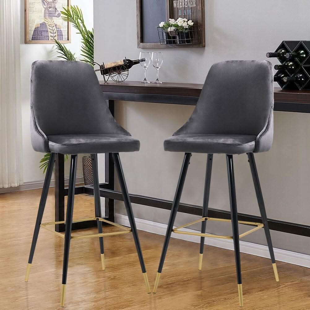3ft Height Bar Stools Footrest Set 2 Velvet Padded