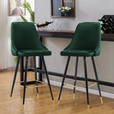 3ft Height Bar Stools with Footrest Set of 2 Velvet Padded Bar Stools Living and Home Green 
