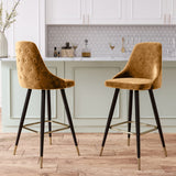 3ft Height Bar Stools with Footrest Set of 2 Velvet Padded Bar Stools Living and Home Yellow 