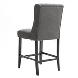 Set of 2 Grey Tufted Counter Dining Chairs Linen Upholstered Bar Stools Bar Stools Living and Home 