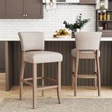 Set of 2 Linen Upholstered Bar Stool with Natural Wood Legs