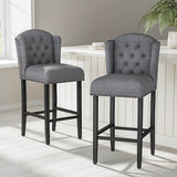 Set of 2 Linen Thick Padded Bar Stools Wooden Dining Stools Bar Stools Living and Home Light Grey 