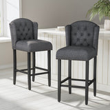 Set of 2 Linen Thick Padded Bar Stools Wooden Dining Stools Bar Stools Living and Home 